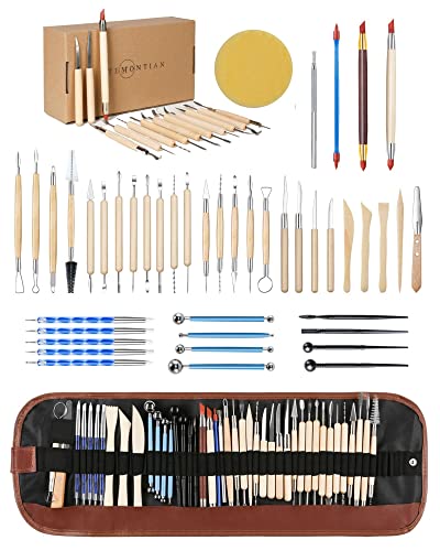 Clay Sculpting Tools Kit - 44 Pcs Double Sided Polymer Clay Tools with Carrying Case Bag - color: RED