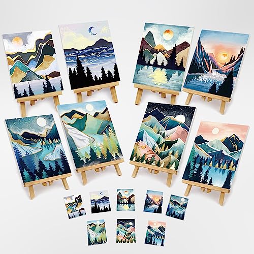 8 Pack Pre Drawn Canvas to Paint for Adults Kids, Sip and Paint Kit Party Supplies Painting Set for Artist, Beginner, Stretched Outline Canvas Landscape Party Favor(8x10) - size: 8x10, style: style 8