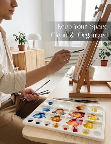 DUGATO 20-Well Plastic Paint Palette, 2-Pack Mixing Tray, 10 x 13 in | Lightweight Plastic Tray, Easy to Clean, Works with Acrylic, Oil, Watercolor & Gouache - color: Rectangular - 20 Wells