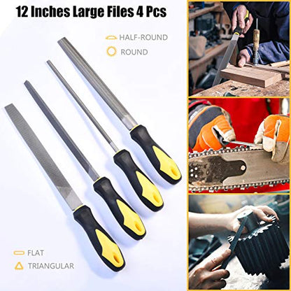 Metal File Set, Large Flat File/Half-Round File/Triangle File/Round File and 12 pcs Needle Files with Storage Bag and Steel Brush for Woodwork, Metal, Leather and Plastic - color: Black-17pcs