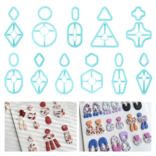 ORIGACH 22 Pcs Geometric Clay Cutters, Boho Studs Polymer Clay Cutters Set Different Geometrical Shapes for Earring Making - style: Basic Geometric