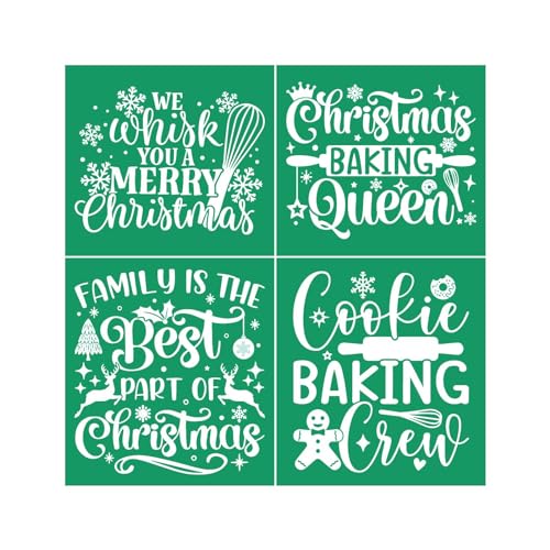 Christmas Baking Self-Adhesive Silk Screen Stencils,Gingerbread Screen Printing Stencils for Craft Kitchen Chalk Paste Stencil Transfers Reusable Stencils for Painting on Wood Xmas Sign Home Decor - color: Christmas baking stencils