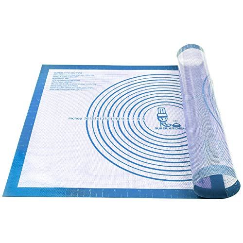 Nonstick Silicone Pastry Mat Extra Large with Measurements 28''By 20'' for Silicone Baking Mat, Counter, Dough Rolling,Fondant/Pie Crust By Folksy Super Kitchen (20×28, Blue) - color: Blue, size: 28"L x 20"W