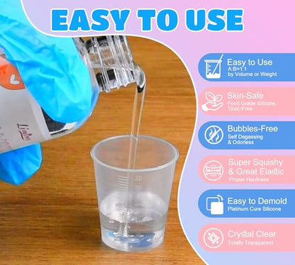 Transparent Liquid Silicone for Taba Squishy Kit - 18oz 1:1 Ratio Mixed Super Soft Silicone Rubber for Squishies Making, Perfect DIY Stress Relief Gift Making Kit for Squishy Maker, Bear, Cat's Paw