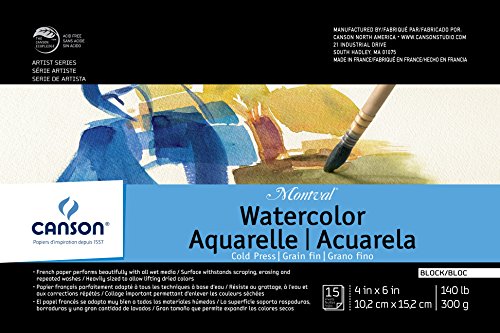 Canson Artist Series Montval Watercolor Paper, Fold Over Block, 4x6 inches, 15 Sheets (140lb/300g) - Artist Paper for Adults and Students - Watercolors, Mixed Media, Markers and Art Journaling - size: 4"X6"