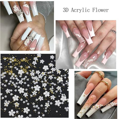 Nail Art Charms with Rhinestones Glue Gel White Flatback Pearls Luxurious Nail Charms Supplies Accessories Gold Steel Ball Nails Gems Jewelry Pearls for Women Nails Design - color: Colorful-08