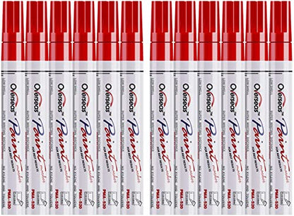 Lesun Red Paint Pens Markers - 12 Pack Waterproof Oil-Based Paint Pen Set Quick Dry Permanent Markers for Metal, Rock Painting, Stone, Ceramic, Wood, Fabric, Plastic, Canvas, Glass, Mugs, Tires - color: Red