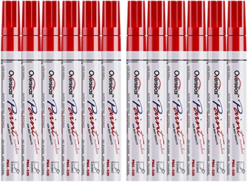 Lesun Red Paint Pens Markers - 12 Pack Waterproof Oil-Based Paint Pen Set Quick Dry Permanent Markers for Metal, Rock Painting, Stone, Ceramic, Wood, Fabric, Plastic, Canvas, Glass, Mugs, Tires - color: Red