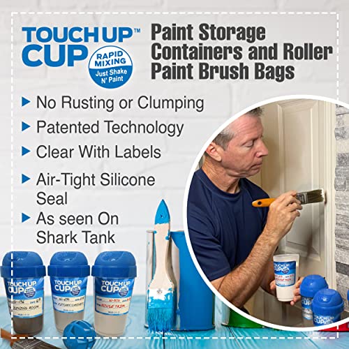 Touch Up Cup Paint Storage Containers and Roller Paint Brush Bag, 3 Plastic Painting Cups with Lids, 6 Bags, As Seen On Shark Tank Products