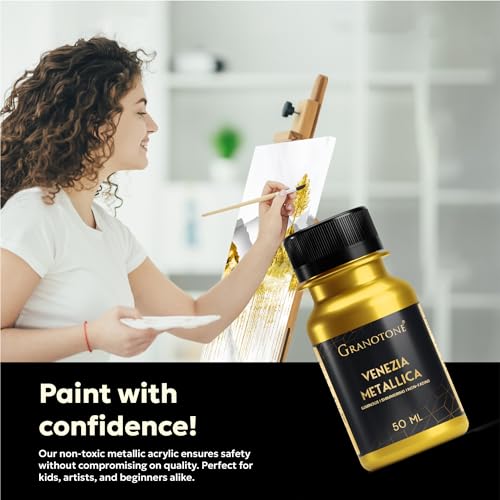 GRANOTONE Acrylic Venezia Metallic Gold Paint 1.69 fl oz Shimmering Non Fading 50 ml Colour Rich Pigments Non Toxic for Kids Artists and Beginners Made in India - color: Gold 50ml