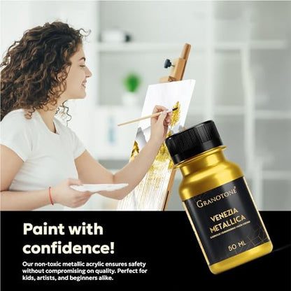 GRANOTONE Acrylic Venezia Metallic Gold Paint 1.69 fl oz Shimmering Non Fading 50 ml Colour Rich Pigments Non Toxic for Kids Artists and Beginners Made in India - color: Gold 50ml