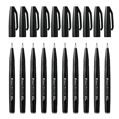 Pentel Brush Sign Pen, 2.0mm tip, Black Ink, 1 Pack of 10 pens - color: Black