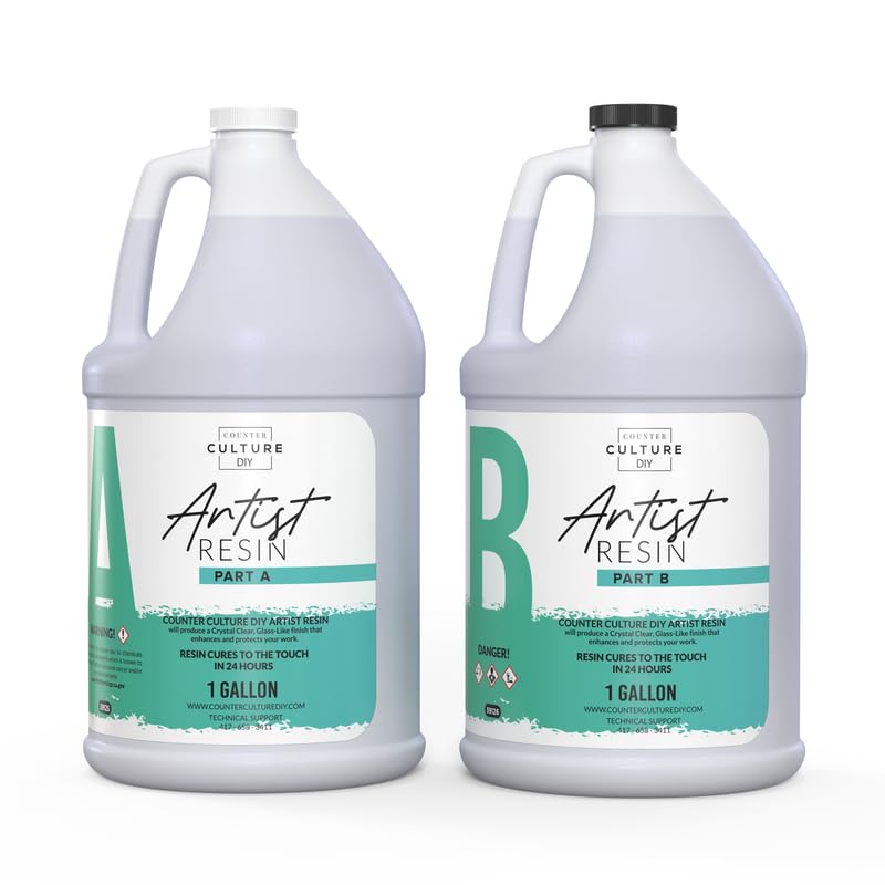 Counter Culture DIY Clear Artist Resin, 2 Gallon Kit, Art Epoxy Supplies for Metallic Stains Acrylic 100% Solids Easy Coat No VOCs Scratch UV Heat Resistant 500 Degrees - size: 2 Gallon Kit