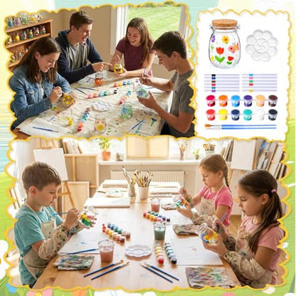 6 Set Paint Your Own Glass Jar Kit Included Clear Glass Pudding Jars with Markers Art DIY Set for Teen Adults Decor Craft Project Birthday Party Activities