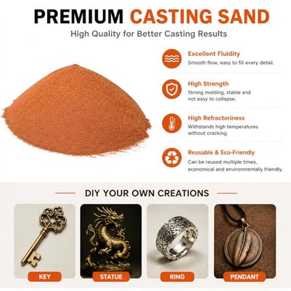 5.5LB Casting Sand Kit with 0.22LB Viscosity Soil, Oil-Free Foundry Sand for Metal Casting & Jewelry Making, for Silver, Copper, Bronze, Reusable Molding Clay (5.5, Pounds)