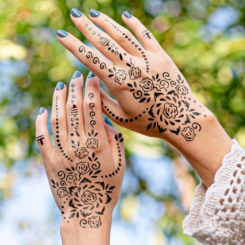 14 Temporary Tattoo Stencils, 4 Hand Tatouage 247 PCS Stencils Reusable Tattoo Stencil for Face Body Art Painting for Women Men Adults Kids - color: 14 sheets, 247pcs