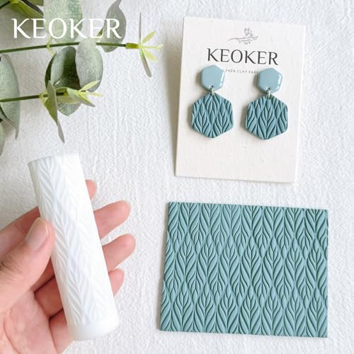 KEOKER Polymer Clay Texture Roller - Great for Making Earrings, Like Texture Sheets, Works with Clay Cutters (Boho Leaves) - color: boho leaves