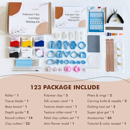Keoker 123 PCS Clay Earring Making Kit, Polymer Clay Jewelry Making Kit for Teens and Adults, Fashion Designer Kits, Polymer Clay Earrings Kit Crafts, Great Gifts - color: PLUS