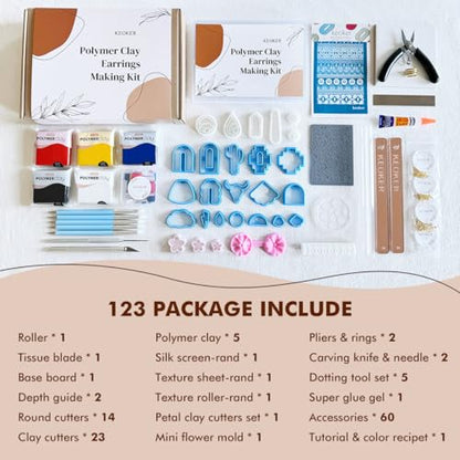 Keoker 123 PCS Clay Earring Making Kit, Polymer Clay Jewelry Making Kit for Teens and Adults, Fashion Designer Kits, Polymer Clay Earrings Kit Crafts, Great Gifts - color: PLUS