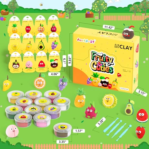 Air Dry Clay Kit - Fruit Theme, Modeling Clay for Kids, DIY Magic Clay with Sculpting Tools and Tutorials, 12 Boxes Molding Clay, Ultra Light, Soft & Non-Sticky, Arts and Crafts Gift for Kids - color: Fruit Theme