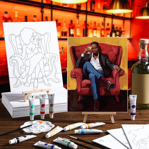 Zhanmai 88 Pcs 8 x 10 Inch Pre Drawn Canvas for Painting Kit Pre Stretched Canvas for Sip and Paint Party Coloring DIY Virtual Party Birthday Gifts Adult's Date Night(Fashion Couples) - style: Fashion Couples
