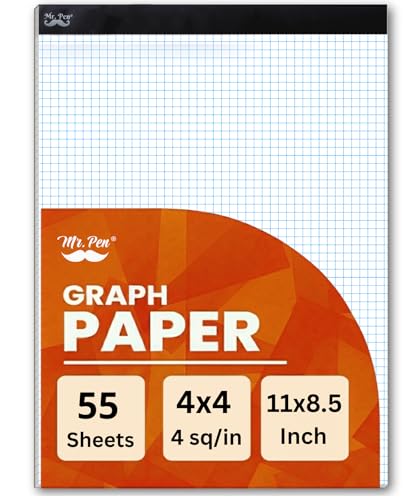 Mr. Pen- Graph Paper Pad, 8.5x11 Inches, 4x4 (4 Squares per Inch) | 55 Sheets, Ideal for Math, Graphing and Sketching, Grid Paper for Students, Engineers, Artists - color: White, size: 11"x8.5", 4 sq/in