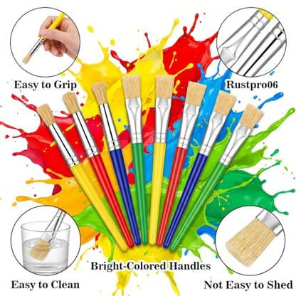 48Pcs Paint Brushes Set, Large Paint Brushes Chubby Brush Set, Easy Clean and Hold Pig Bristle Round and Flat Brush with Colorful Handles for Classroom Acrylic Watercolor Washable Paints