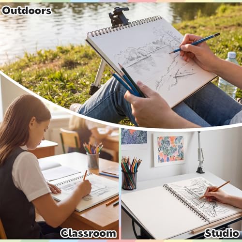 9" x 12" Sketch Book, 2-Pack 50 Sheets Top-Spiral Bound Sketchbook Drawing Pad, 100gsm Perforated Pages Art Supplies for Beginner Artists Students Drawing Painting Sketching - size: 9x12