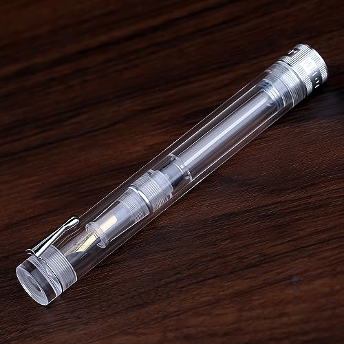 erofa Majohn V1 Vacuum Filling Fountain Pen Extra Fine Nib, Transparent Acrylic Demonstration Writing Gift Pen with Box (Silver Clip) - color: Extra Fine Nib (Silver Clip)