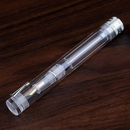erofa Majohn V1 Vacuum Filling Fountain Pen Extra Fine Nib, Transparent Acrylic Demonstration Writing Gift Pen with Box (Silver Clip) - color: Extra Fine Nib (Silver Clip)
