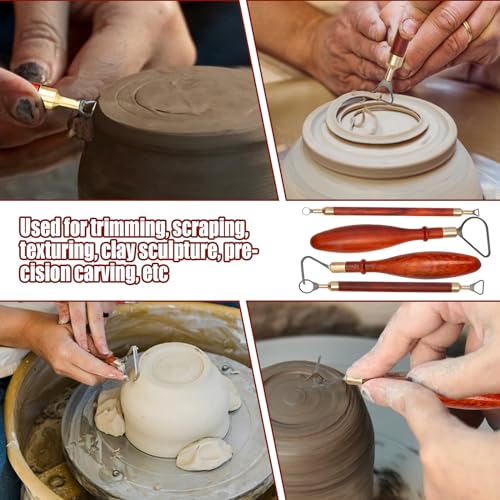 Clay Sculpting Tools, Double-Ended Tungsten Steel Cutter Head Clay Sculpture Tool African Coralwood Ribbon Cutter Clay Pottery Modelling Carving Tool for Pottery Ceramics Craft (L-Shape)