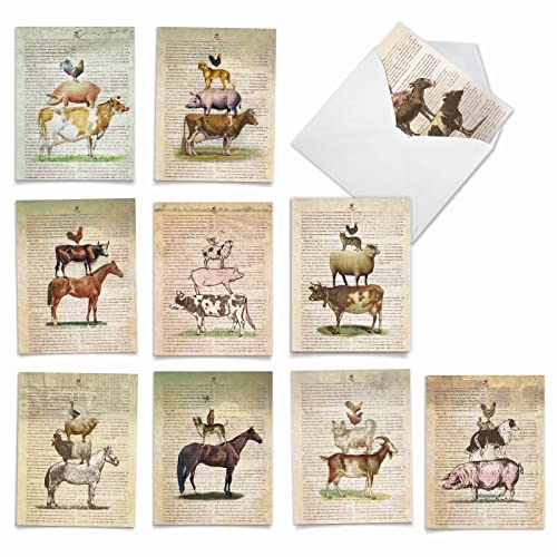 The Best Card Company - 10 Assorted Blank Note Cards Bulk Box Set 4 x 5.12 Inch with Envelopes (10 Designs, 1 Each) Boxed Assorted Kid Cards of Pets - FARM STAND M6595OCB - style: Farm Stand