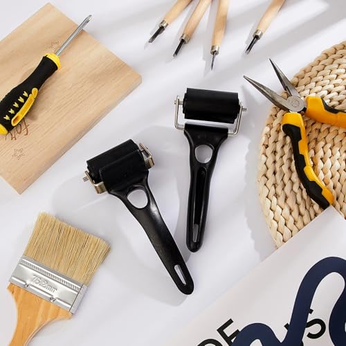 Frienda 1 Pcs 2 Inches Rubber Brayer Roller for Crafting, Hard Rubber Brayer Rollers for Printmaking, Ink Printing, Gluing Application, Stamping, Boat Flooring and Wallpaper Installation