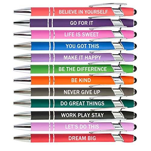 PASISIBICK 12 Pieces Motivational Inspirational Quotes Snarky Screen Touch Stylus Ballpoint Pens, Office Encouraging Scriptures, Black Ink (12 Color,Motivational) - color: 12 Color,Motivational
