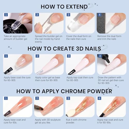 3d Gel Nail Art Set: Non Stick Hand Solid Builder Gel, No Wipe 3d Gels, 15g 3d Sculpting Gels All-in-1 Kit for Carving Moliding Extension Home DIY Manucure for Women Girls - color: Clear Clear and Clear