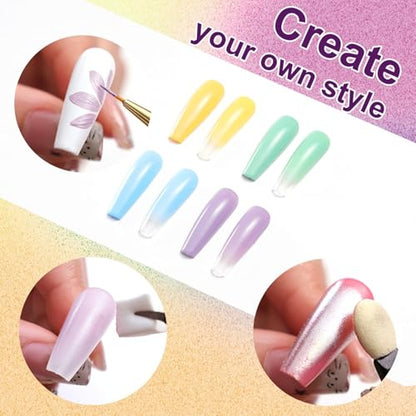 Gradient Painting Gel, 4 Bright Colors Ombre Gel Nail Polish Spring Summer Light Blue Green Sponging for Pigment Pat Aura Nails French Manicure Soak Off UV DIY Nail Art Ice Cream Dream Set - color: Ice Cream Dream Set