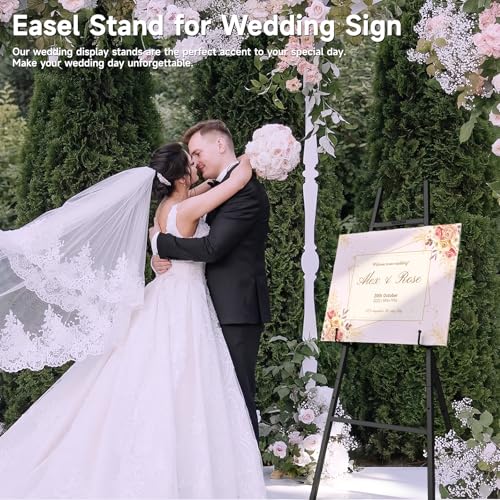 Easel Stand for Sign, Heavy Duty Metal Display Easel with Adjustable Chain, 4-Tier Height Art Easel for Painting, Wedding Sign, Posters & Commercial Display (Black) - color: Black