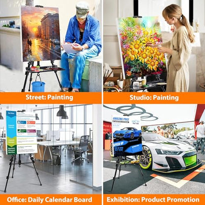 Easel Stand for Painting Artist Easel Stand Adjustable Height 20" to 61" Metal Tripod Art Easels Stand for Painting Canvases Tabletop Floor Art Easel Stand with Tray, Bag, Folding Keg, Black