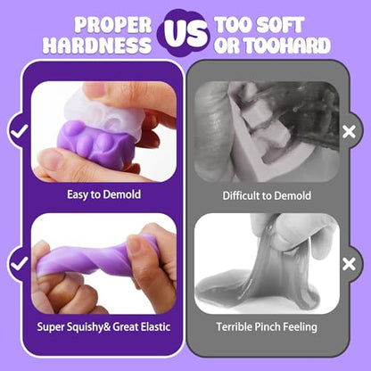 Liquid Silicone for Squishy Maker, 18oz Silicone Rubber for Taba Squishy, Bubble Free & Faster Fully Cures, Stress Relief FuFu Squishy Kit with 2 Molds and Flocking Powder, DIY Gift for Occasions - color: 18oz