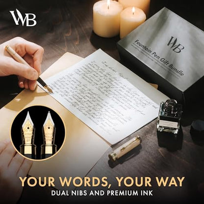 Wordsworth & Black Fountain Pen Set, Luxury Bamboo Wood - Medium Nib, Extra Fine Nib, Gift Case; 25ML Black Ink Bottle, 6 Ink Cartridges, Refill Converter - Calligraphy, Writing [Maple Wood] - color: Maple Wood