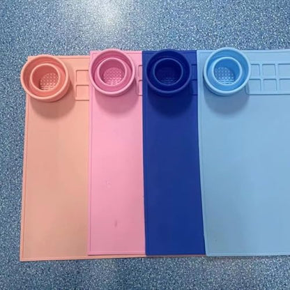 Silicone Painting Mat with Paint Trays and Brush Cleaner Cup, Waterproof Art Mat for Kids Adults DIY Crafts, Non-Stick Craft Mat for Table Protection, Blue - color: Orange
