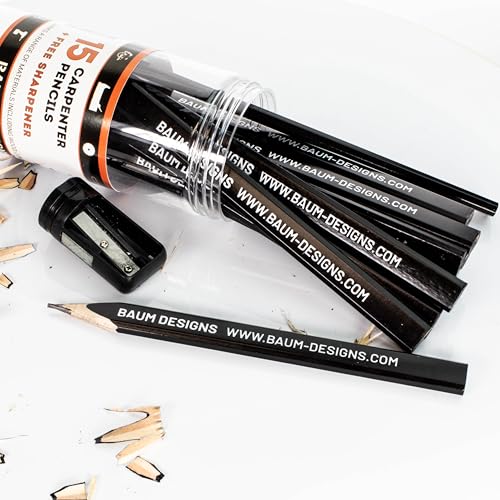 Baum Designs 15pc Carpenter Flat Pencil Set with Pencil Sharpener - style: 15 Pencils