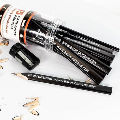 Baum Designs 15pc Carpenter Flat Pencil Set with Pencil Sharpener - style: 15 Pencils