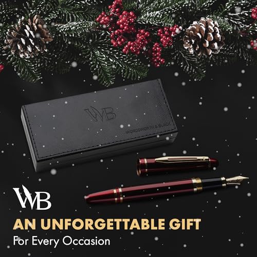 Wordsworth & Black Majesti Fountain Pen-(Red), Luxury Case, 24K Gold Finish; 18K Gilded Medium Nib- Ink Cartridges, Refillable Ink Converter-Calligraphy Pen-Best Business Gift Set for Men & Women | Red, Gift for Men Women, Gold Finish, 18K German Iridium,