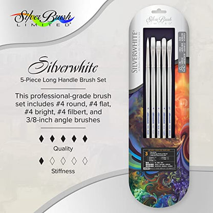 Silver Brush SW-1550 Silverwhite Long Handle Brush Set, 5 Per Pack - style: 5 Pc, Plein Air Set