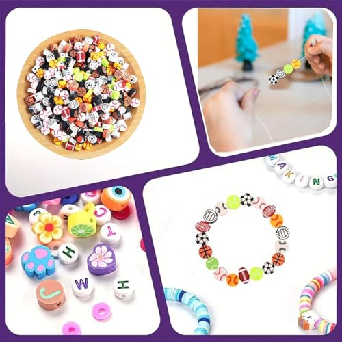 1000PCS Polymer Clay Beads for Bracelet Making, 24 Style Sports Charms incl. Baseball Basketball Soccer Football Rugby Volleyball, DIY Jewelry Making Supplies Kit - color: C+Style