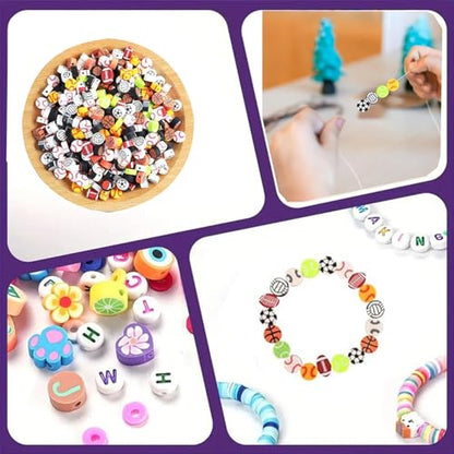 1000PCS Polymer Clay Beads for Bracelet Making, 24 Style Sports Charms incl. Baseball Basketball Soccer Football Rugby Volleyball, DIY Jewelry Making Supplies Kit - color: C+Style