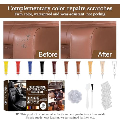 RQB Leather Repair Kit – 10-Color DIY Leather & Vinyl Repair for Furniture, Car Seats, Jackets, Bags & Shoes – Easy Color Match, Complete Tools Included