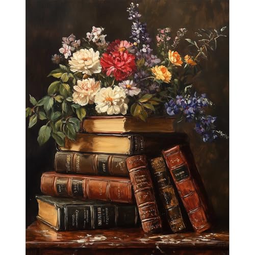 xackcme Book Paint by Numbers for Adults - Paint by Number Flowers on Canvas Without Frame, DIY Vintage Oil Painting for Gift Home Wall Decor (16x20 inch) - color: MT21165