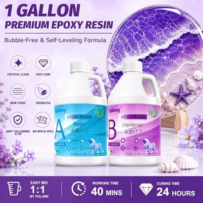 SigWong Epoxy Resin 1 Gallon - Crystal Clear Epoxy Resin Kit, Not Yellowing No Bubble Easy Mix 1:1 Ratio Self Leveling, 2 Part Casting Resin for Art, Craft, Jewelry Making, River Tables - size: 1 Gallon-X